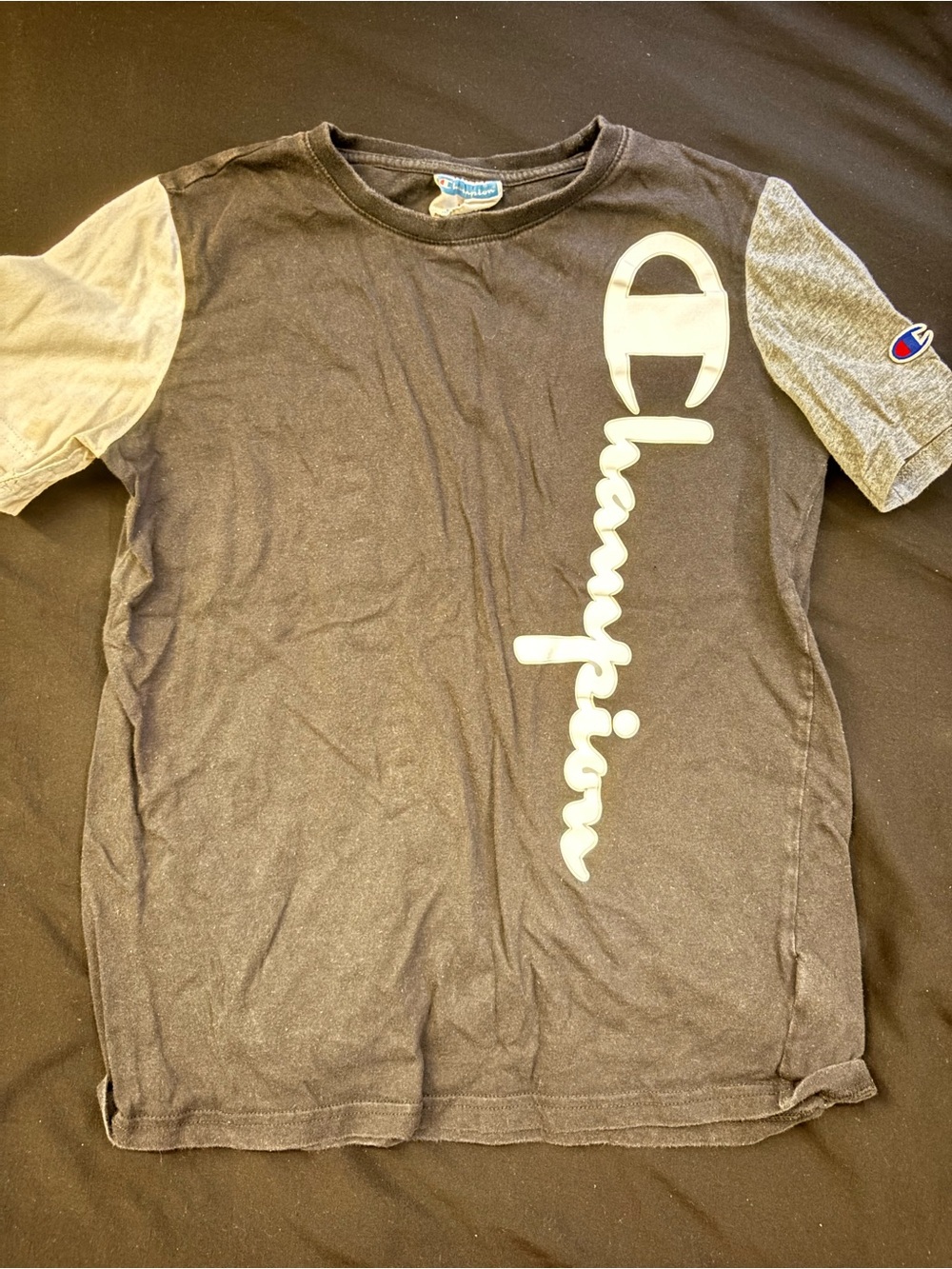 Champion Kids Short Sleeve Tee in Black with Gray Sleeves